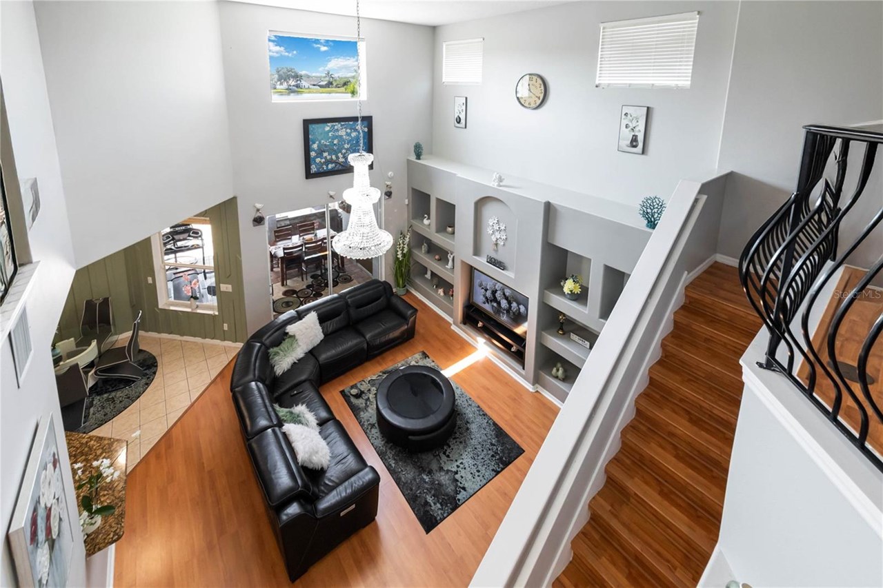 view of family room from upstairs