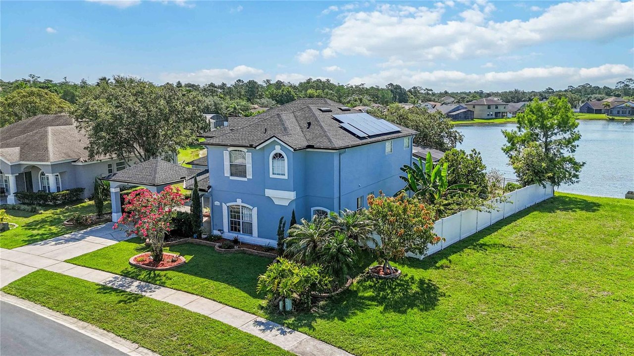 aerial view of house, with new solar panels installed