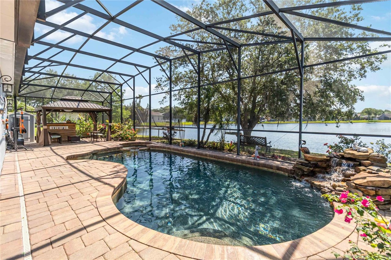 pool area with lake view