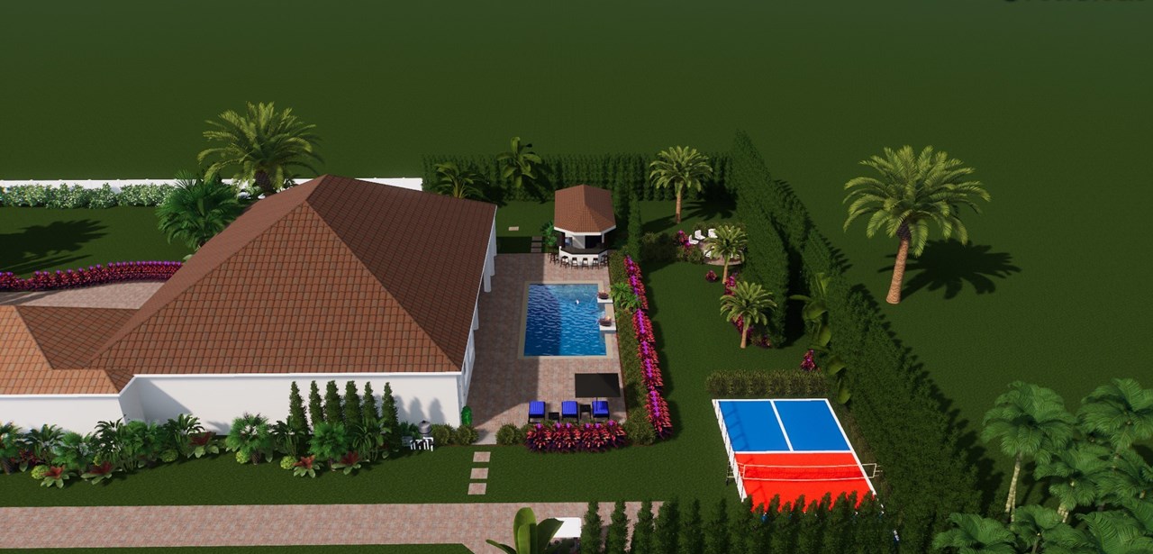 side view of backyard, simulation
