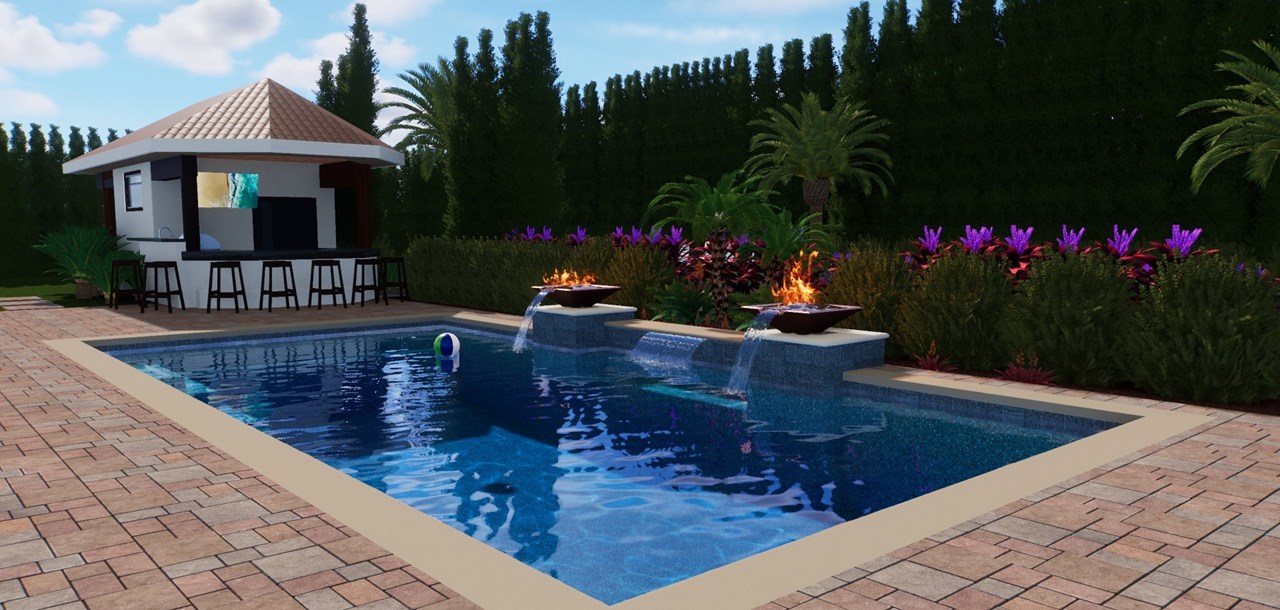 poolside patio in day, simulation