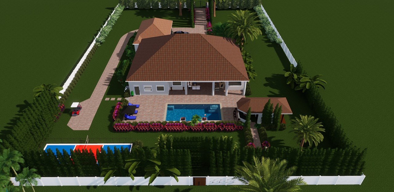 top view of backyard, simulation